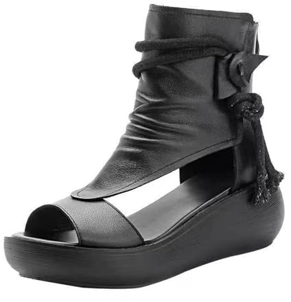 FGRID Sandales compensées à Talons Hauts pour Femmes, Sandales d'été Montantes à Plateforme et Bout Ouvert, Bottines Romaines décontractées à Fermeture éclair à l'arrière