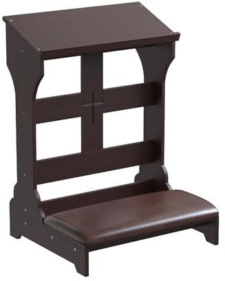 veonly Prayer Kneeler, Wooden Prayer Bench Stool with Shelf and Cushion, Padded Kneeler Shelf for Kneeling at Home, Church Prayer Bench Stool Table