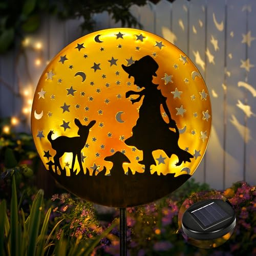 SUNCKET Solar Garden Lights, Metal Shepherdess Sculpture Pathway Stakes, Waterproof Outdoor Decorative Lights for Yard Patio Garden Porch, Gifts for Women Mom, 1 Pack