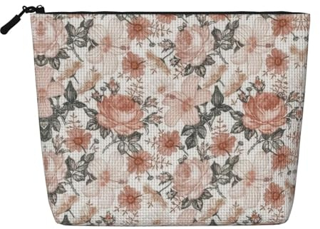 Flower Paris Eiffel Tower Portable Cosmetics Case Fake Hemp, Large Makeup Bag Water Resistant Travel Toiletry Pouch
