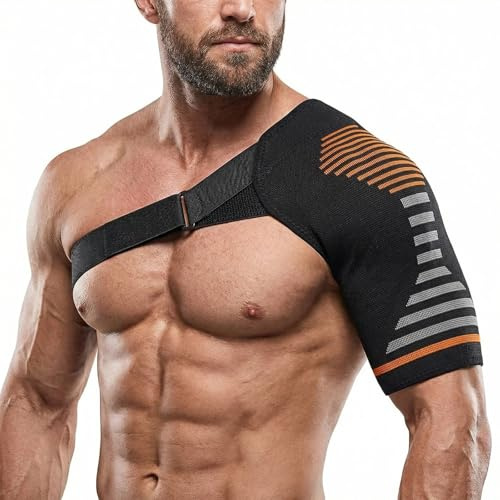 Shoulder Support Brace for Men & Women, Adjustable Rotator Cuff Shoulder Support for Pain Relief, Shoulder Brace for Women and Men, Compression Shoulder Strap for Injury Recovery, M Size Orange
