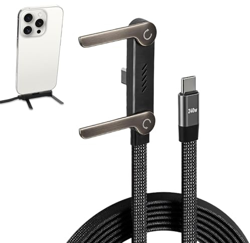 XAVURO 2-in-1 USB A to Type C Invisible Stand Charging Cable, 1.5m Flat Fast Charger Cord with Foldable Phone Holder for Gaming, Office & Travel, Black (Blcak)