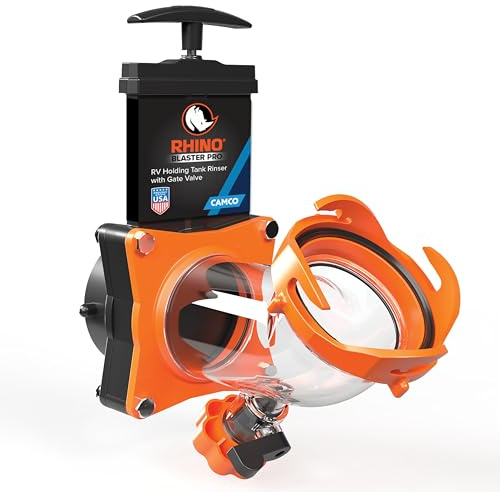 Camco Rhino Blaster RV Tank Rinser with Gate Valve & Backflow Preventer - RV Accessories for Waste Tank Cleaning - Essential Camper Supplies for Odor Control and Sensor Maintenance - (39086)