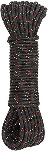 GM CLIMBING 6mm Accessory Cord Rope Double Braid CE/UIAA (Black, 20ft)
