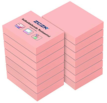 ZCZN 14 Blocs de Notas Adhesivas Rosa, Pequeñas Notas Adhesivas de 51 x 38 mm, Notas Adhesivas de 100 Hojas por Bloc para Escuela, Hogar, Oficina
