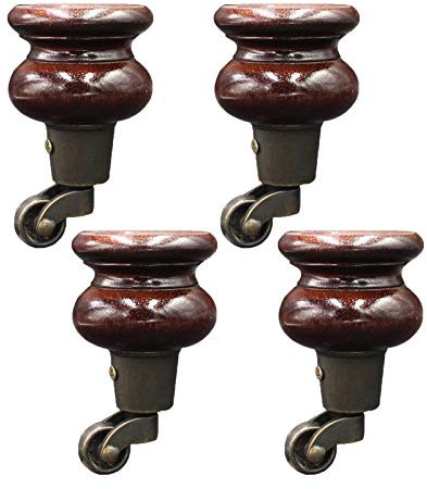 4 Stück Holz Möbelfüße Tischbeine Massivholz Ersatz Möbelbeine Möbelfüsse Bettbeine Schrankbeine Sofa Beine Ersatzkabinettfüße,Design mit Rollen(Walnut10cm)