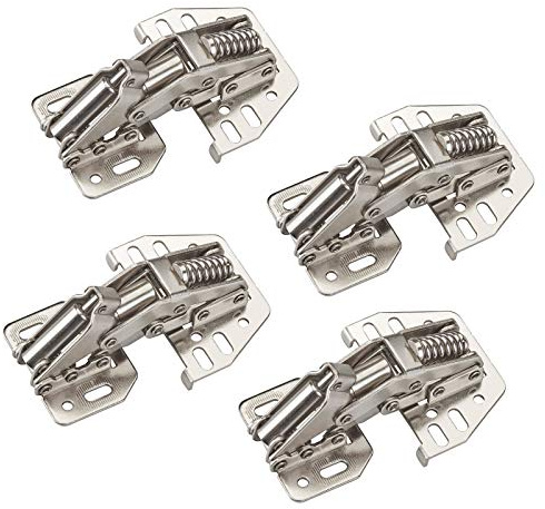 4 pezzi - JUNKER Cerniera a vite a 90° con ammortizzatore SoftClose e fermo di montaggio (acciaio, nichelato, regolabile) Cerniera per mobili da avvitare