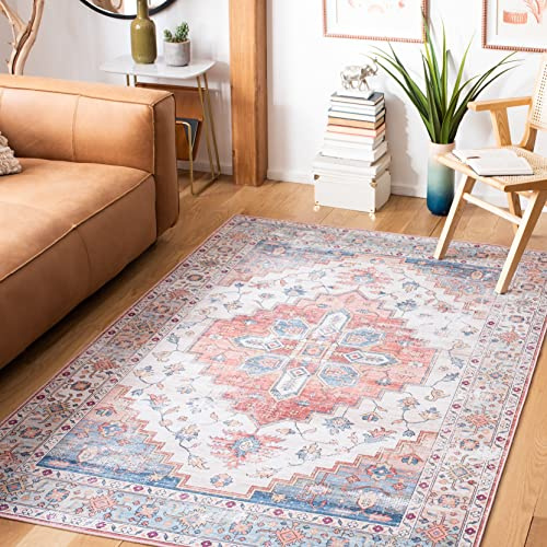Safavieh Alfombra Tradicionales Rug Ideal para áreas de Alto tráfico - Lavable a máquina y Antideslizante - Tucson Collection, Pelo Corto, in Azul y Beige, 183 X 274 cm