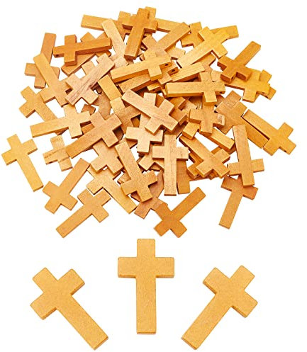 SUNNYCLUE 60Pcs Easter Wooden Crosses Bulk Wood Cross Pendants Natural Wooden Small Cross Charms Pendants for Party Favors Necklace Jewelry Making DIY Craft Handmade Accessories, Chocolate