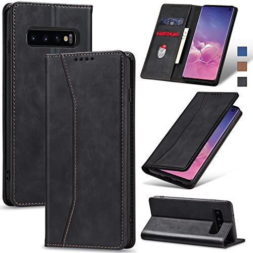 Jasonyu Case for Samsung Galaxy S10 Leather Wallet Flip Cover with Card Holder,Kickstand, Magnetic Closure,TPU Shockproof Phone Case Compatible with Samsung S10 (Black)