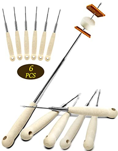 Atigrado 6 Pcs 32 inch Marshmallow Roasting Sticks - Extendable Smores Sticks for Fire Pit Long - Heavy Duty Hot Dog Sticks for Campfire, Premium S'mores, Hot Dog & Camping Cooking Kit