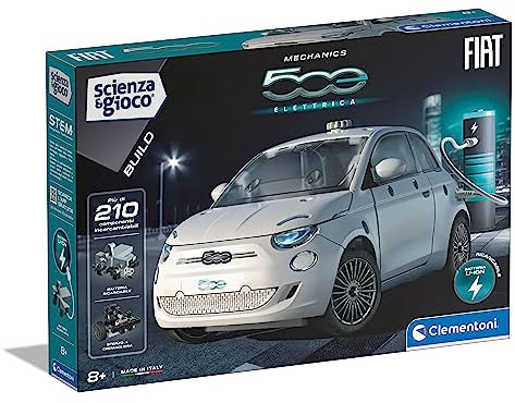 Clementoni Scienza e Gioco Build - Fiat 500 Elettrica, Modellino Auto da Costruire, Kit di Costruzioni Bambini 8+ Anni, con 210+ Componenti, App Dedicata, Made in Italy, Lingua Italiana, 19323