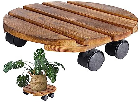 Muzrunq Plant Trolley Wood Trolley on Wheels Round Plant Caddy with Wheels Wooden Rolling Plant Stand Plant Pot Movers for Garden Supplies 160Lb 30cm