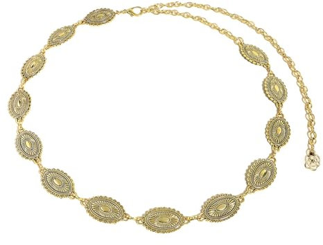 EMOTTOS Concho Damen Ketten Gürtel, Verstellbare Metall Hüftkette Western Cowboy Cowgirl für Frauen, Exquisites Boho Gürtel für Jeans Kleid(B-GOLD)
