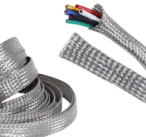 SUNNAREPOON Tinned Copper Wire Shielding Sleeve, Expandable Ground Strap Wiring Braided Sleeving Metal Mesh Sheathing Cable EMI/RFI Protector (5/8inch - 12ft)