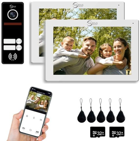 Verdrahtete Videosprechanlage für Wohnungen, 2-Familien-Türklingel, 7-Zoll-Touchscreen-Display, Entriegelungsunterstützung, Zwei-Wege-Sprechanlage, Bewegungserkennung (Schwarz und Weiß)