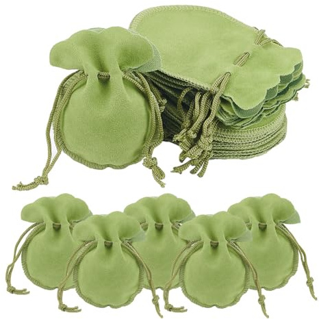 NBEADS 40 pz Sacchetti di Velluto, Sacchetti Regalo con Coulisse per Gioielli In Velluto Da 9x7 cm Sacchetti Regalo per Feste di Nozze di Natale per Bomboniere di Gioielli, Verde Giallo