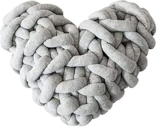 Shidongbla Cuscino con nodo a forma di cuore, tessuto a mano, morbido cuscino con nodi, per casa, ufficio, divano, decorazione (grigio chiaro)