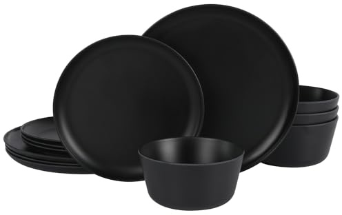 Gibson Home Fairhope 12 Piece Melamine Dinnerware Set - Matte Black