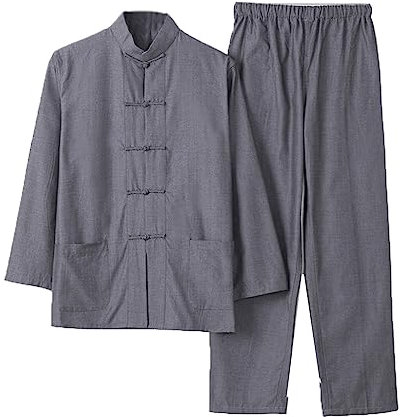 Chinesische Kleidung Tang-Anzug aus reiner Baumwolle, bequemer Kampfsportanzug for Herren, traditionelle Kleidung, atmungsaktive Kung-Fu-Uniformen, Tai-Chi-Kleidung, langärmliges Hemd und Hose(Grey2,L