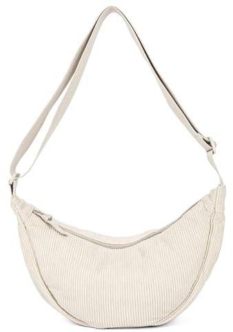 JJPJL Umhängetasche Damen Klein, Halbmond Cord Tasche, Bauchtasche, Half Moon Bag, Crossbody Schultertasche Mit Verstellbarem Gurt (Beige)