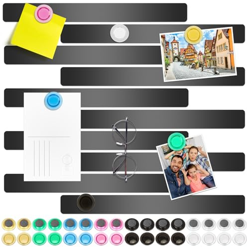 Wukong Magnettavla, memotavla, självhäftande magnetlister med 32 stycken whiteboardmagneter för kontor, anslagstavla, fotovägg, dokument och kylskåp (svart, 10)