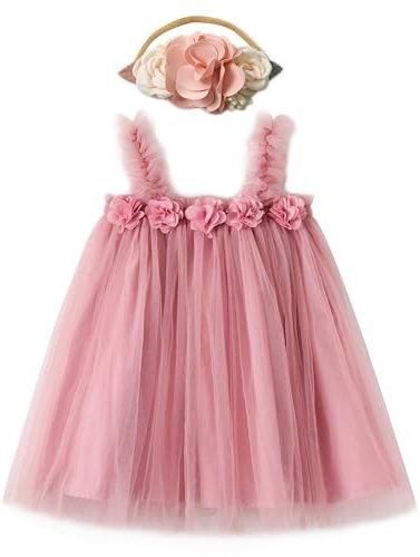 Miipat Robes Bébé Fille Jeune Enfant Princesse Tulle Tutu Robe vec Ceintures de Tête Florale pour Gâteau Cassé Fête d'anniversaire Prise de Photos Mariage
