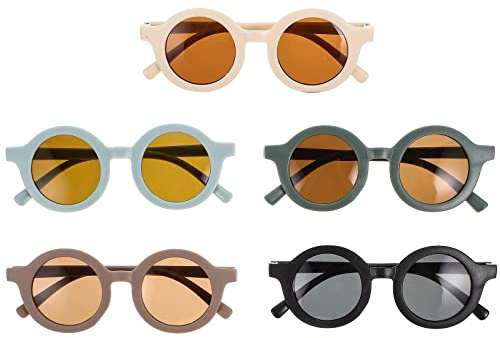 Beavorty Kindersonnenbrille 5er Pack Runde UV-Schutz Brille fuer Kinder Kleinkinder Maedchen Jungen Bunte Farbenfrohe Flexibel TR-Material Sommer Strand Party Kostuem Spielzeug