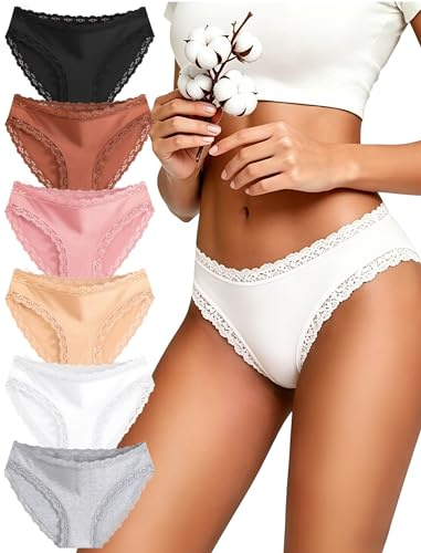 Sth Big Culotte Femme Coton avec Dentelle Slip Femme Doux et Confortable sous-Vêtements Féminins Respirants Culottes Élégantes en Coton (L)