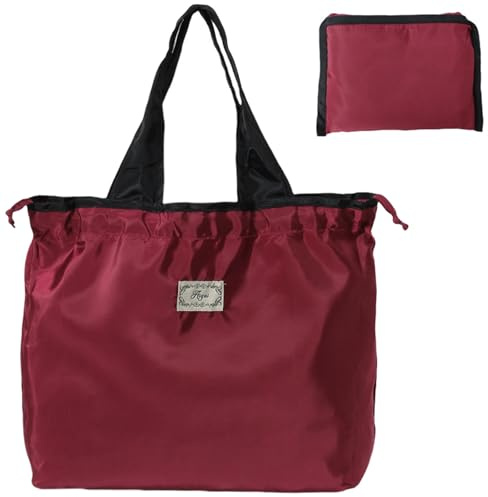 Long Keeper Borsa Spesa Pieghevole Grande Borsa Spesa Riutilizzabile con Coulisse Borse Shopper Tote Bag Ecologiche Borsa per La Shopping Viaggio (Rosso)