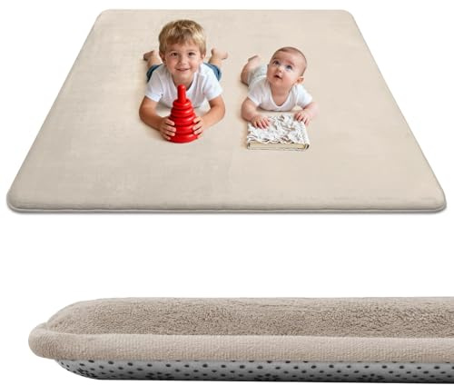 Wdmiya 127x127cm Krabbelmatte Baby, 3cm Dicke Spielmatte Beige