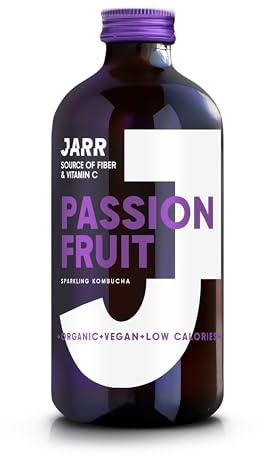 JARR Kombucha Passion Fruit Flavoured 330ml Bottles (12 Pack) - Gut Health, Kombucha Drink, Low Sugar, Vegan, Gluten-Free, Non-Alcoholic, Healthy Drinks, Soft Drinks