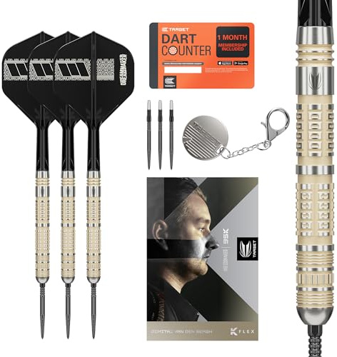 Target Darts Dimitri Van den Bergh Steel Tip 95K Dart Set, 22G | 95% Tungsten Darts, K-Flex No.2 Flights & Shafts, Swiss DX Points Black & SP Tool Included | Player Edition Professional Dart