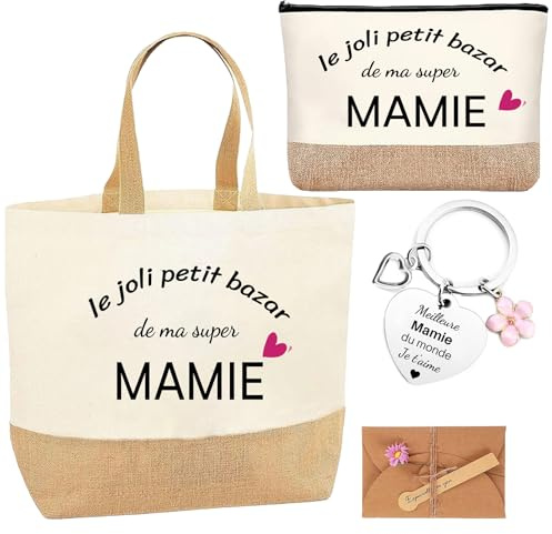 jenich Cadeau Mamie Tote Bag Mamie Cadeau Idée pour Anniversaire Noël Fête Grand Mère