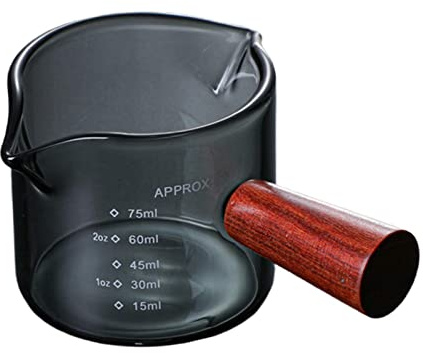 RMWHGDUL Bicchiere da Espresso Tazza da Caffè con Manico in Legno Bicchiere da Misura in Vetro Doppio Beccuccio Multifunzionale Resistente Adatto per Uso