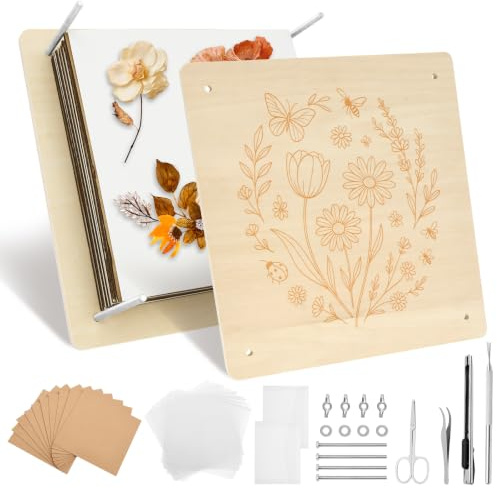 TNTGMG Blompress-set, 27,5 × 27,5 cm, 10-lagers blompress-set av trä för hantverk