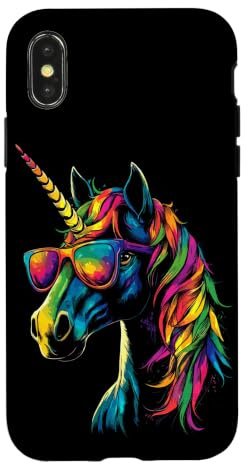 Licorne Coloré Arc-en-Ciel Cavalière Chevaux Équitation Coque pour iPhone X/XS