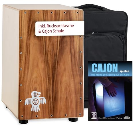XDrum PERC CP-483 Cajon Peruana Koa Set (Set incl. Cajon avec corps en bouleau & effet snare, sac à dos assorti pour un transport et un rangement sécurisés et école de cajon pour débutants)