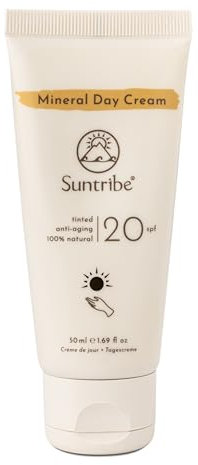 NEU Suntribe Mineralische Anti-Aging Bio-Tagescreme LSF 20/50 ml, 100% Natürlich, Vegan & Nicht komedogen - Bio-Wildrosenöl - Empfindliche Haut - Gewinner Beauty Shortlist Awards (Getönt)