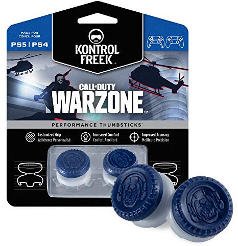 KontrolFreek Call of Duty: Warzone Performance Thumbsticks para PlayStation 4 (PS4) and PlayStation 5 (PS5) | 2 con elevación, híbridos| azul/gris
