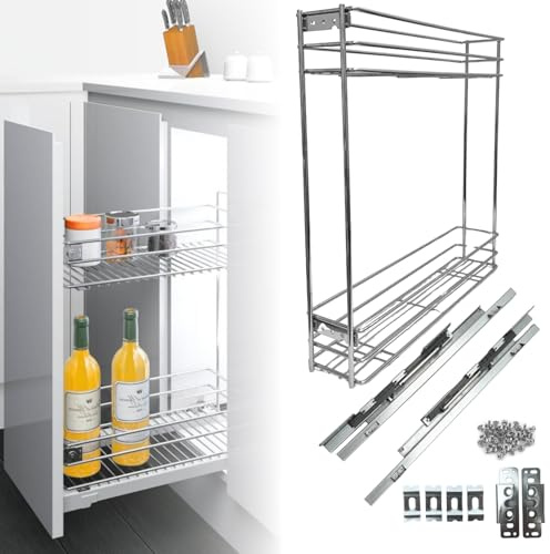 Evotrade - Panier amovible pour cuisine, chariot coulissant amortissant en acier inoxydable, extraction totale – Porte-bouteilles pour bocaux et outils (pour module 20 cm)