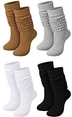 Janmercy 4 pares de calcetines holgados de neón de los años 80 y 90 para mujeres y niñas, calcetines gruesos de punto, talla 5-10, Color puro, talla única