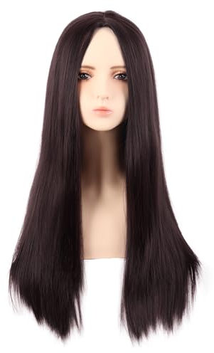 MapofBeauty 28 Pouces/70 cm Monochrom Longue Droit Perruques Haut-température fibre Ordinaire Perruques (Sombre Brun)