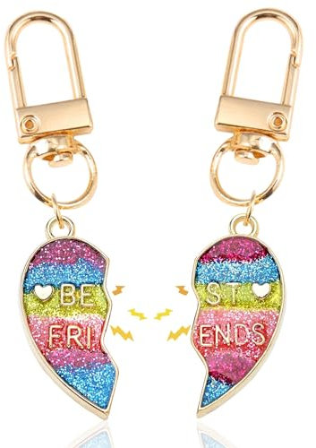 Porte-clés Amitié, 2PCS enfants porte clé friends porte clé best friends pour 2 porte clef soeur de coeur porte clés meilleure amie cadeaux de Noël de remise des diplômes d'anniversaire (Rainbow A)