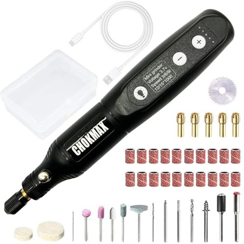 CHOKMAX Mini Multifunktionswerkzeug, 3.7V 5-Geschwindigkeiten Akku Mehrzweckschleifmaschine mit 42 Teilen Zubehör, LED Arbeitsscheinwerfer vorne Elektrisches zum Polieren, Reinigen und Gravieren