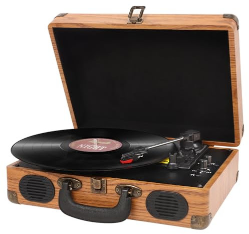 DCPICE Platine Vinyle Bluetooth, Tourne Disque Vinyle Vintage avec Haut-Parleurs Stéréo Intégrés, 3 Vitesses 33/45/78 RPM, Entrée AUX, Sortie RCA, Compatible USB et Casque, Portable