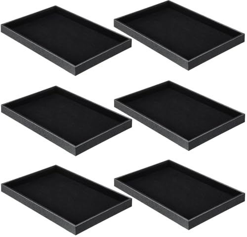 Quelay 6 Pcs Velvet Stackable Jewelry Tray Showcase Display, Jewelry Organizer Tray Bracelet Ring Earring Necklace Organizer Empty Plate for Drawers Countertop (Black)