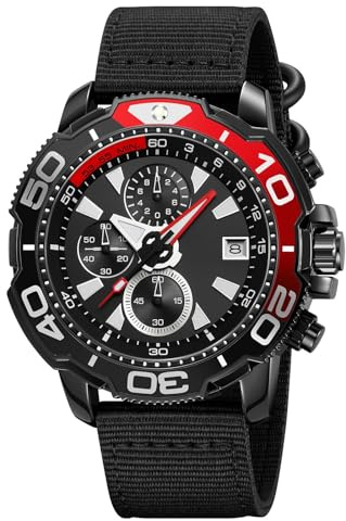 Montre militaire étanche pour homme avec aiguilles lumineuses – Montre de sport pour homme avec calendrier, Noir , Sangle