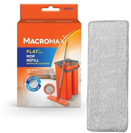 Macromax Replacement Microfibre Flat Mop Head, Compatible with Flat Tablet Mop, Washable, Durable & High Absorption, Easy to Attach Ideal for Hardwood, Tile & Laminate Floor Cleaning (Pack of 1)