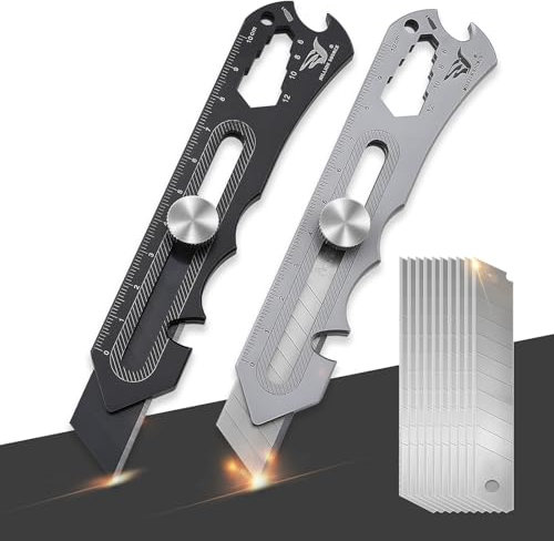 Cuttermesser Set 2 Stück, Cutter Edelstahl Universalmesser, Mehrzweck Gebrauchsmesser, Multifunktionales Box Cutter, mit 10 Ersatzklingen, für Büro, Haushalt und Schule